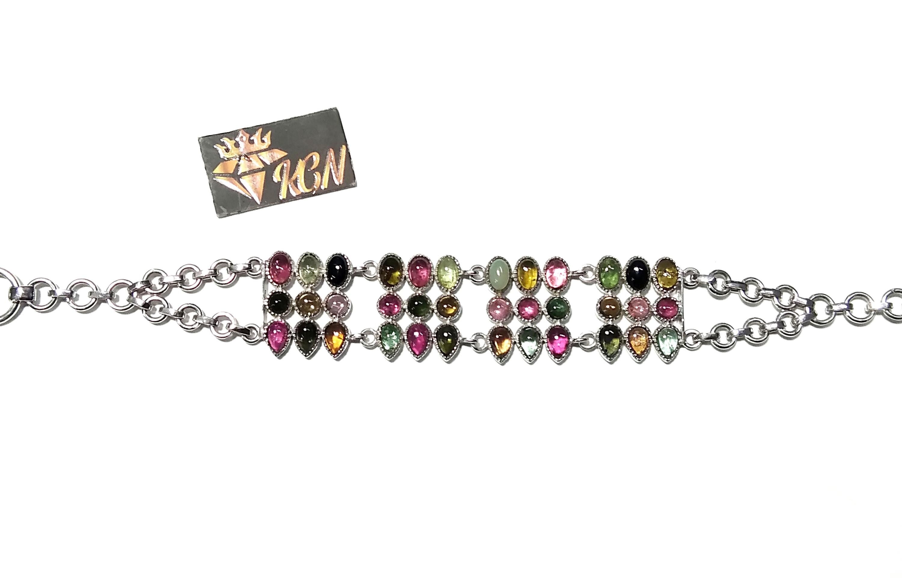 Natural Multi Tourmaline Bracelet, 925 Sterling Silver Jewelry, Gemstone Bracelet, Silver Bracelet, Wedding Bracelet, Gift For Her